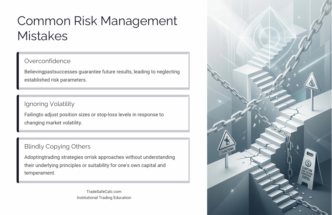 Common trading risk mistakes such as overconfidence, ignoring volatility, and copying others without a plan by TradeSafeCalc